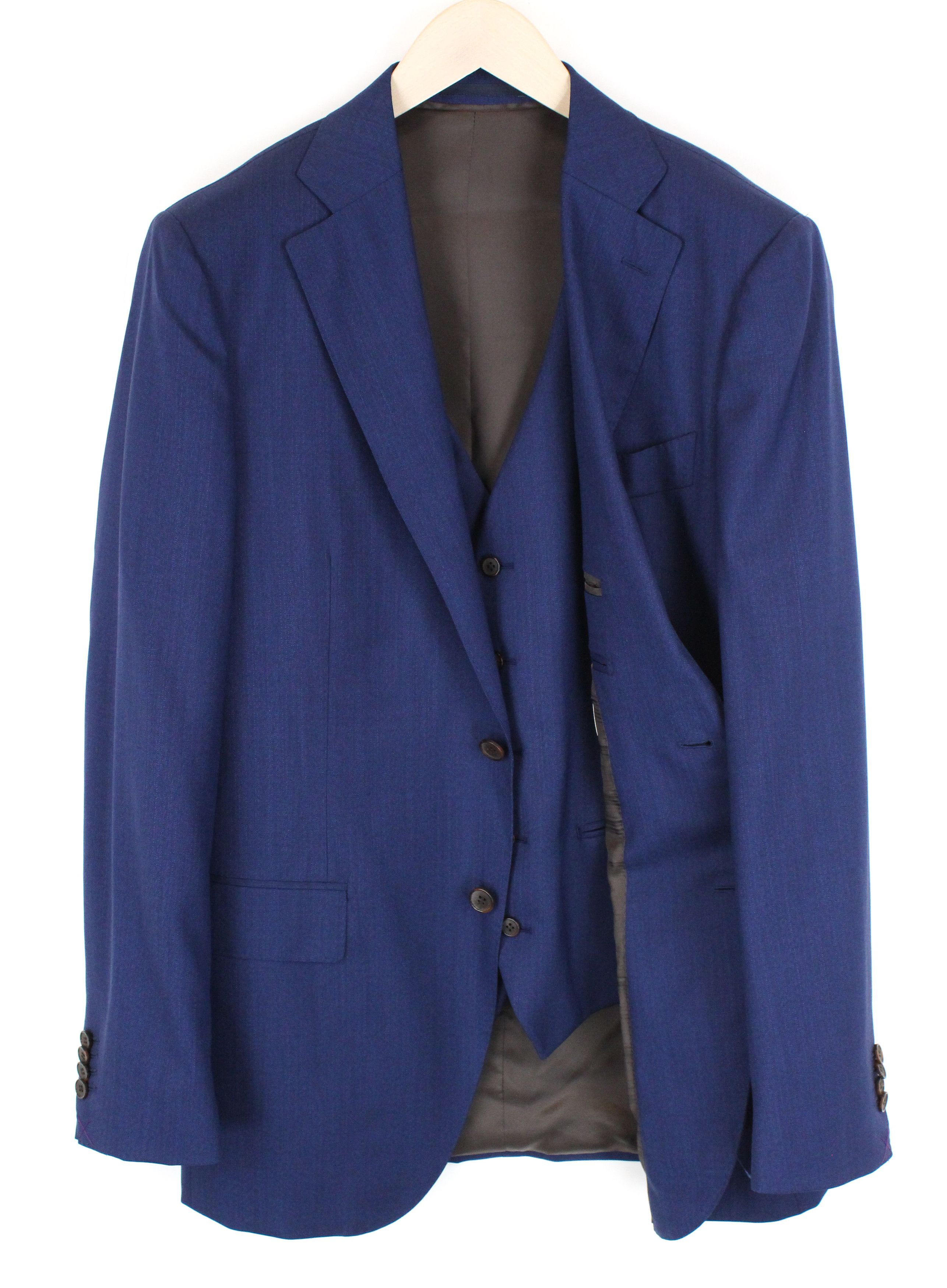 image of Suitsupply Lazio Uk42L Woolen Slim Blue Waistcoat Blazer Suit 55159, Men's