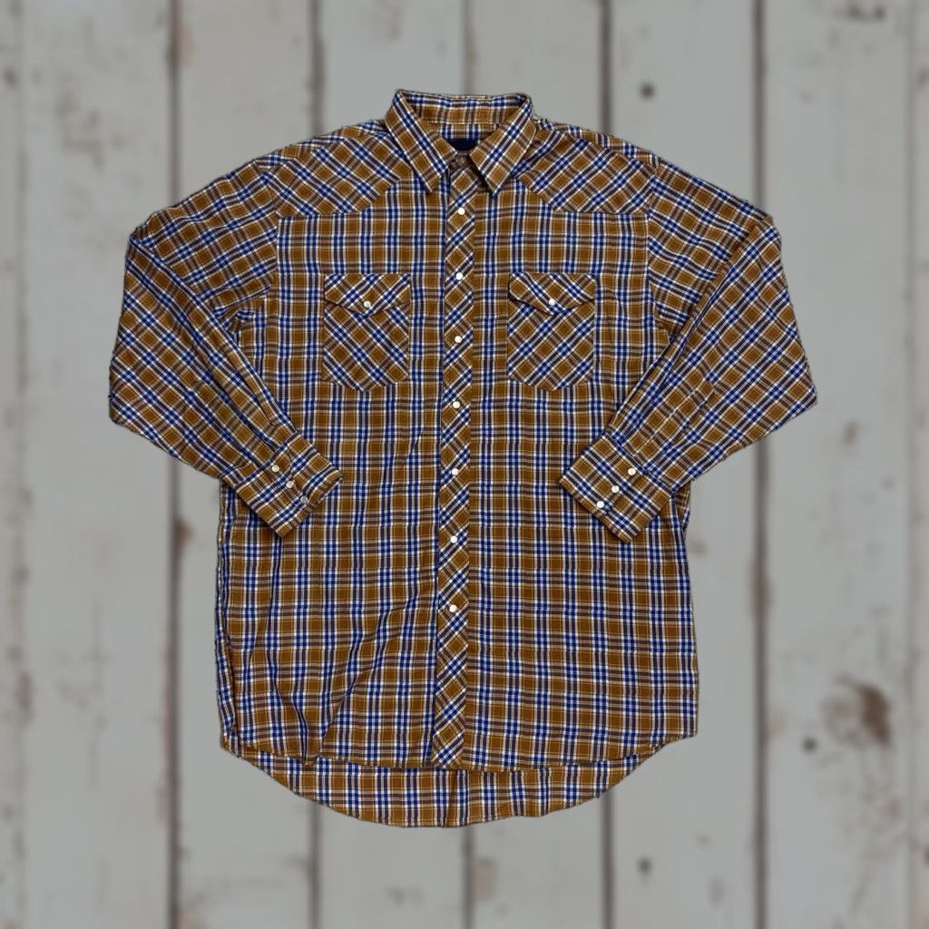 Wrangler VINTAGE Wrangler Shirt Mens 2XL Brown Blue Plaid Western Pearl Snap Cowboy Rodeo Size US XXL / EU 58 / 5 - 1 Thumbnail