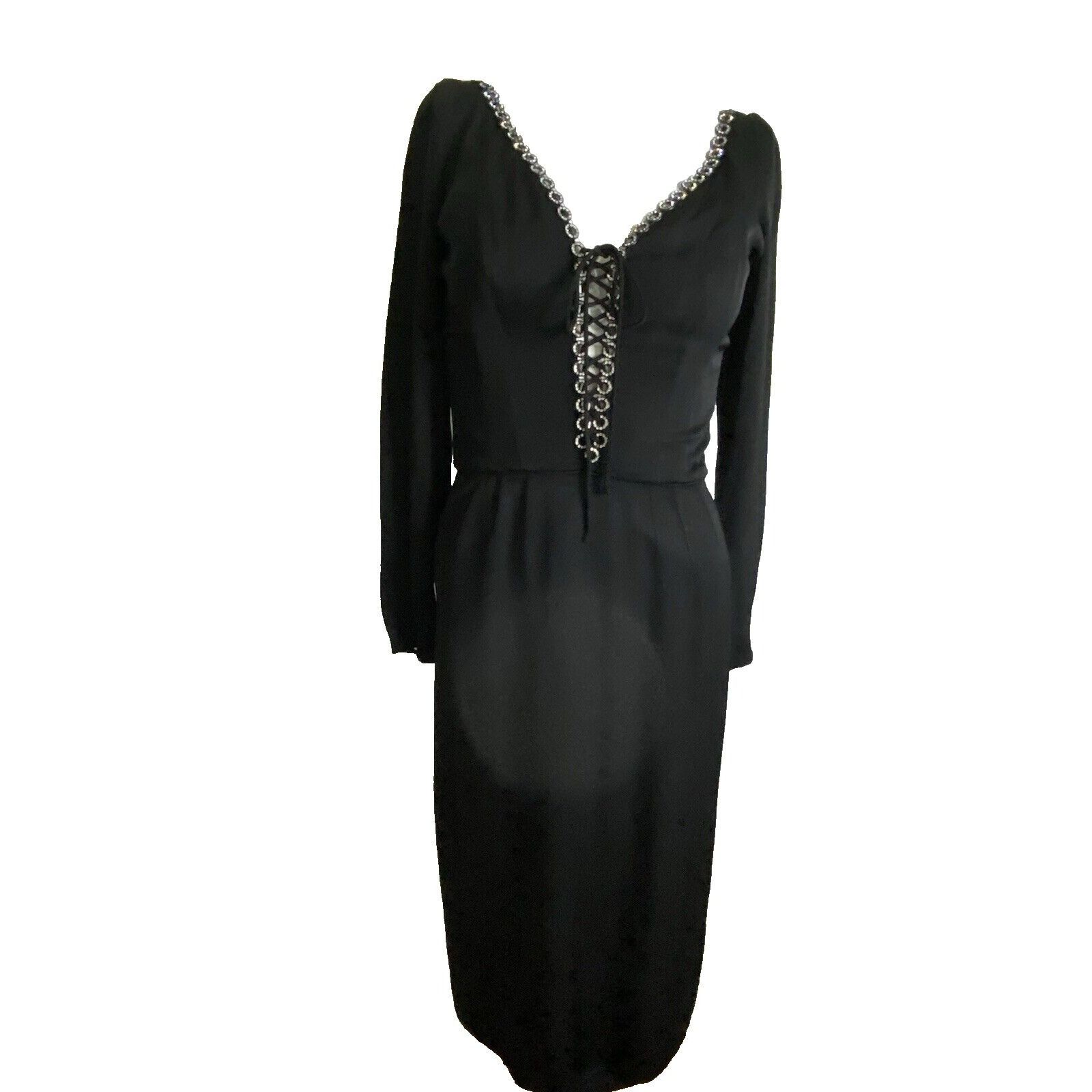 Vintage Vintage 1970s Jack Hartley Miami Black Corset Cocktail Midi Size XS / US 0-2 / IT 36-38 - 19 Thumbnail