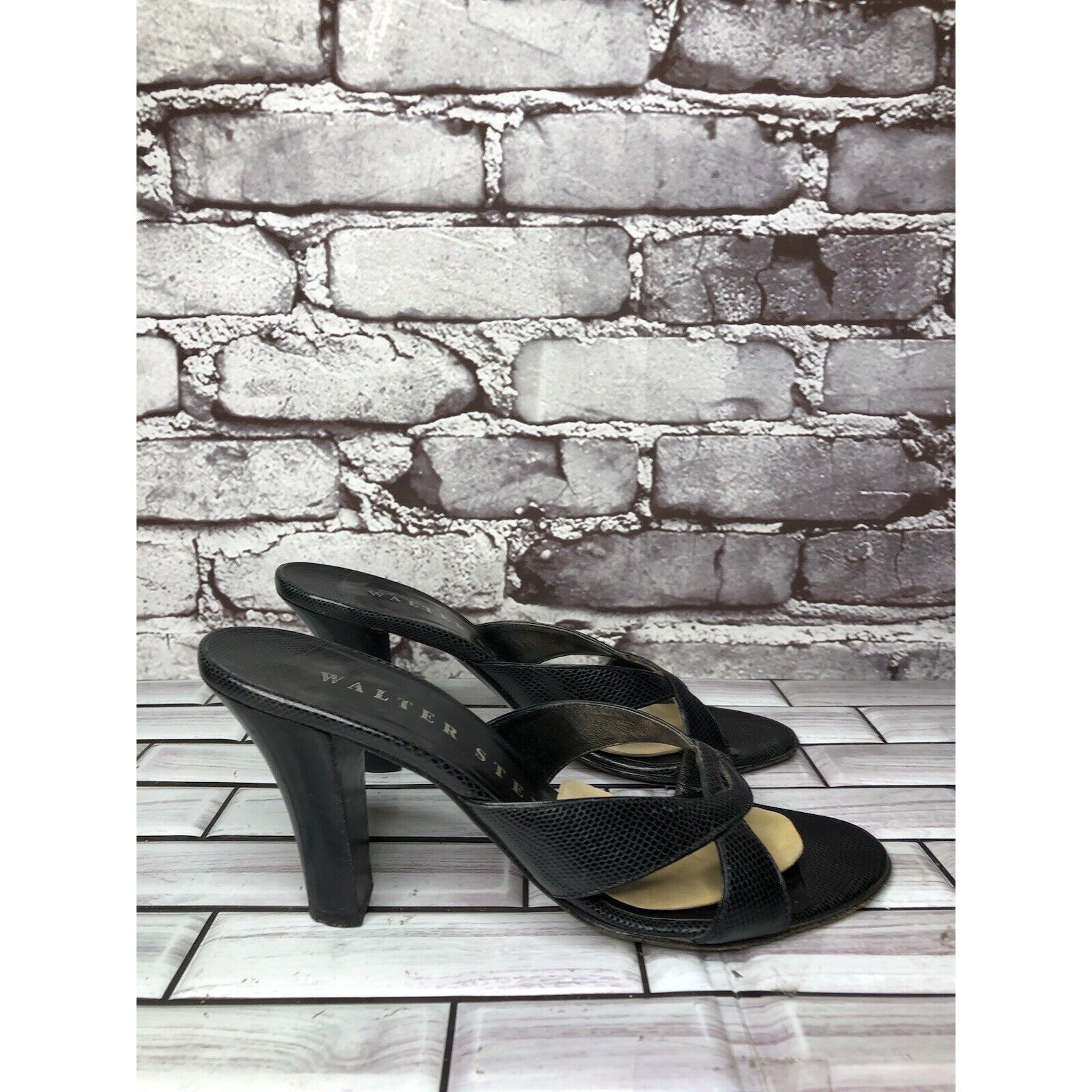 Walter Steiger Walter Steiger Black Leather Python Print Heel Sandals Women Size US 8.5 / IT 38.5 - 18 Thumbnail