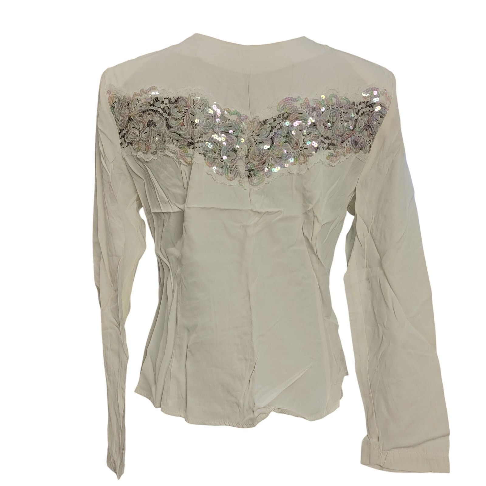 Other Mirrors Women's L White Bedazzled Lace Back Button Front Top Size L / US 10 / IT 46 - 2 Thumbnail
