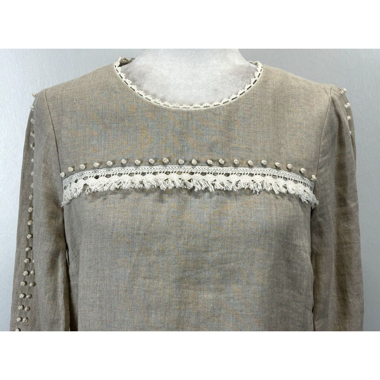 J.Crew J. Crew Linen Long Sleeve Top Womens Blouse Tan Size XS / US 0-2 / IT 36-38 - 5 Thumbnail