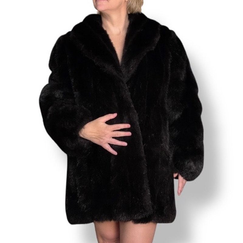 Vintage Vintage Monterey Fashions Black Faux Fur Coat Large USA Made Size L / US 10 / IT 46 - 1 Thumbnail