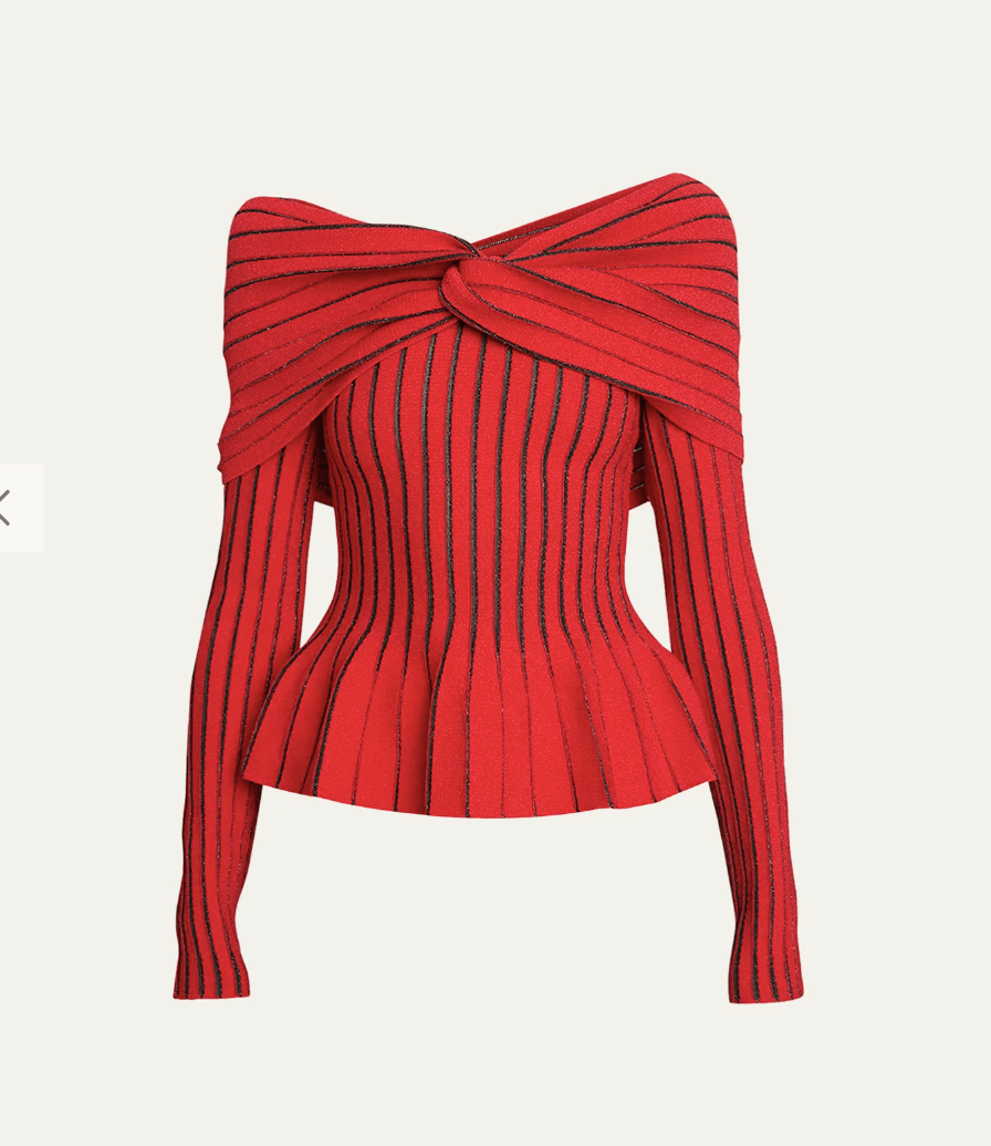 image of New Season Balmain Off-Shoulder Knit Top With Knotted Detail in Red Mix, Women's (Size XS)