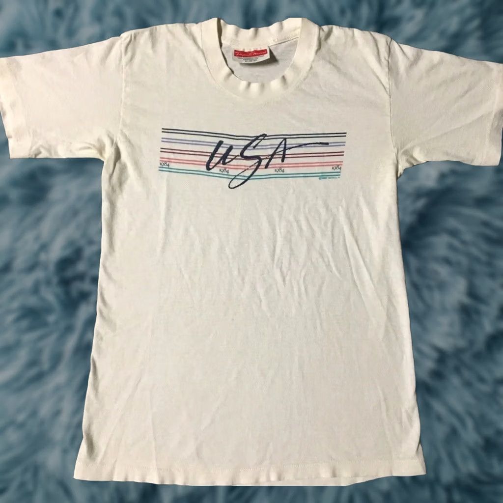 Vintage VINTAGE USA 1984 Faded Spellout Shirt S Short Sleeve White Men T-Shirt Surf Grunge Rock 80s Sport Swim Beach Palm Tree Sun USA Boys Mens Girls Womens Size US S / EU 44-46 / 1 - 1 Thumbnail