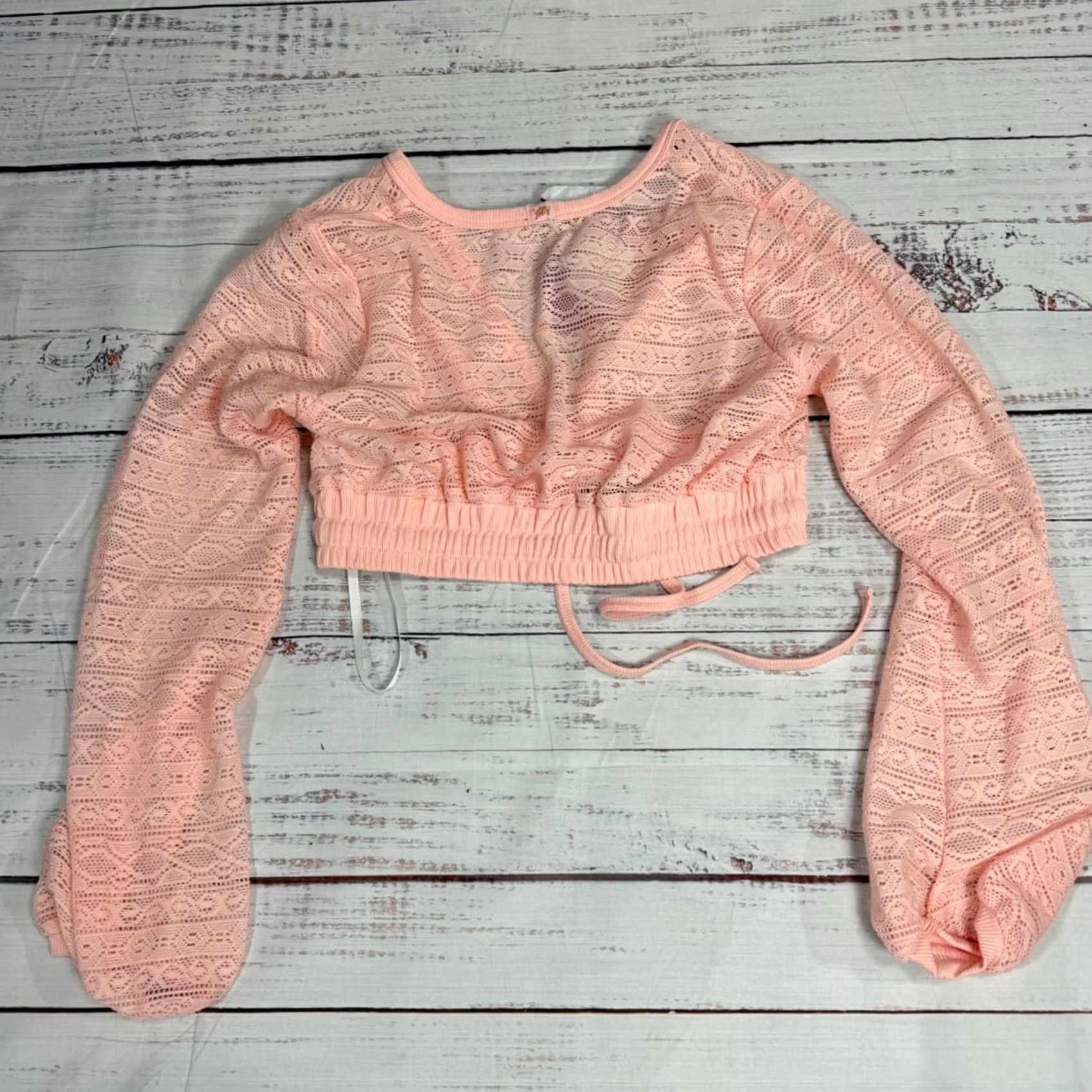Vintage Yitty Womens Cropped Blouse Long Sleeve Pink Size M Knit Slip Sheer New Size M / US 6-8 / IT 42-44 - 5 Thumbnail