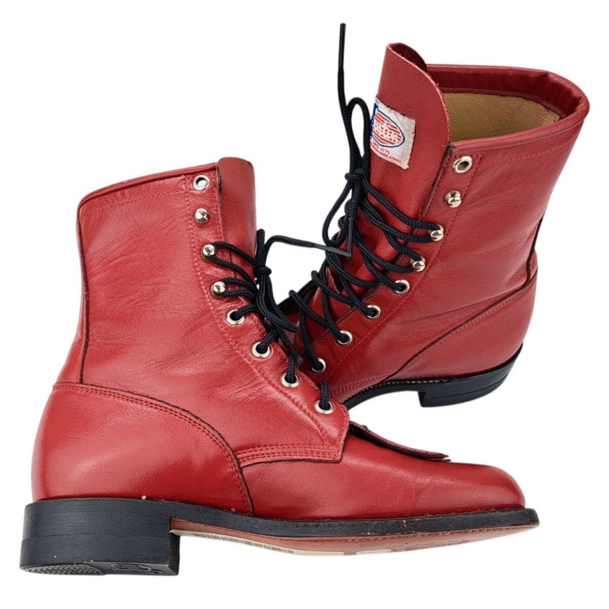Justin Justin Women Red Leather Lace Up Roper Boots Size 5C Kiltie Size US 5 / IT 35 - 1 Thumbnail