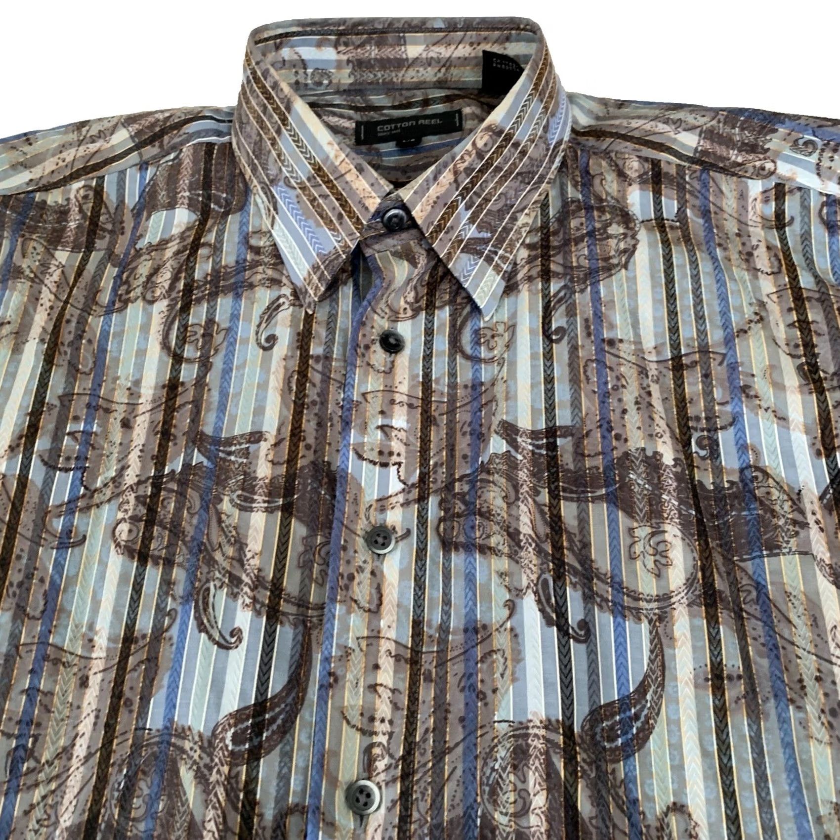 Vintage Cotton Reel Shirt Mens Large Cotton Blend Paisley Multi Stripe Button Up Casual Size US L / EU 52-54 / 3 - 6 Thumbnail
