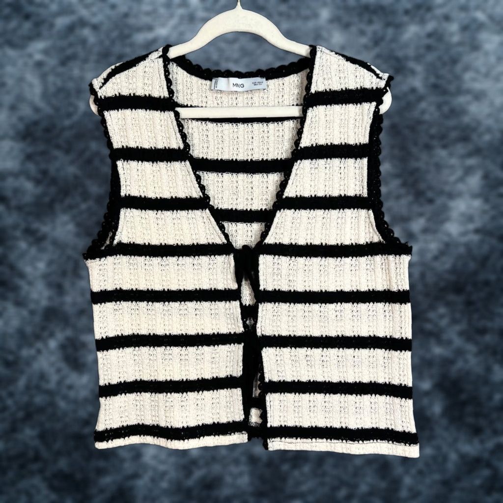 Mango Mango Womens Striped Knit Vest Black & White Sleeveless Open Front Small Size S / US 4 / IT 40 - 1 Thumbnail