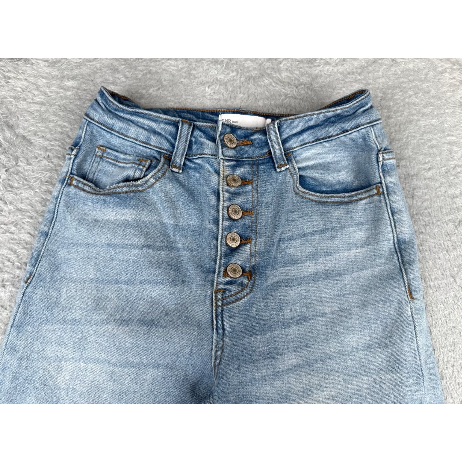 Vintage TNR Jeans Women 25 Blue Denim Wide-Leg High Rise 25x26 Cotton Blend Button Fly 5-Pocket Logo Embroidered Size 42" / US 20 - 4 Thumbnail