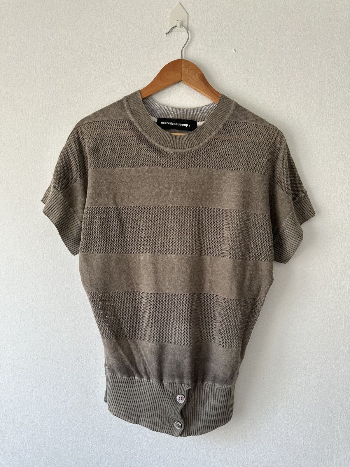 mercibeaucoup Mercibeaucoup Taupe Textured Knit Short Sleeve Size US L / EU 52-54 / 3 - 1 Thumbnail