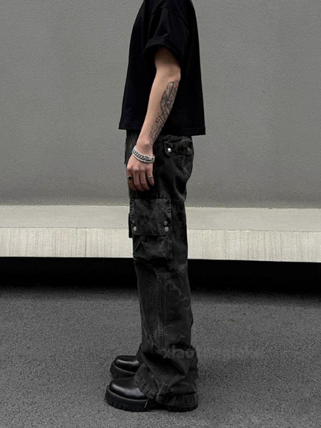 washed faded tie dye punk grunge bootcut cargo jeans