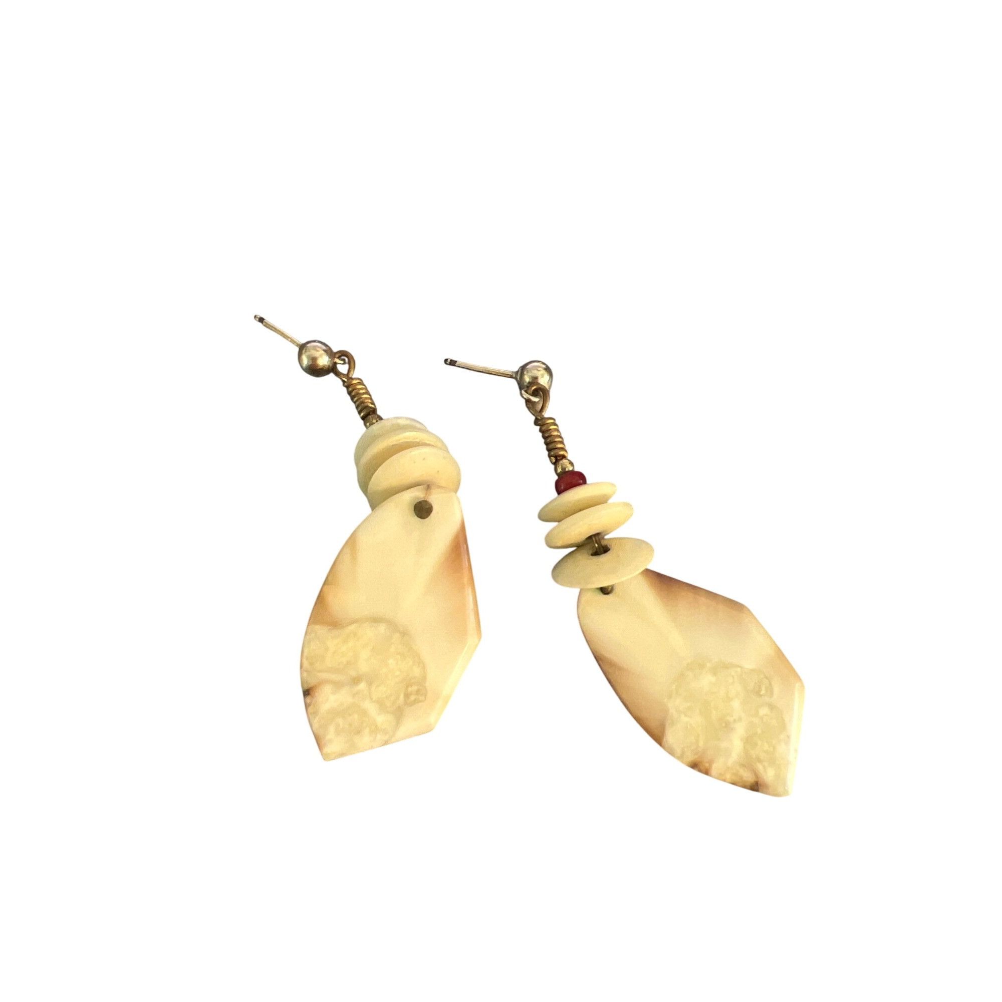 Other Vintage 14kt GF Dangle Earrings Tagua Nut Cream Natural Pier Size ONE SIZE - 4 Thumbnail