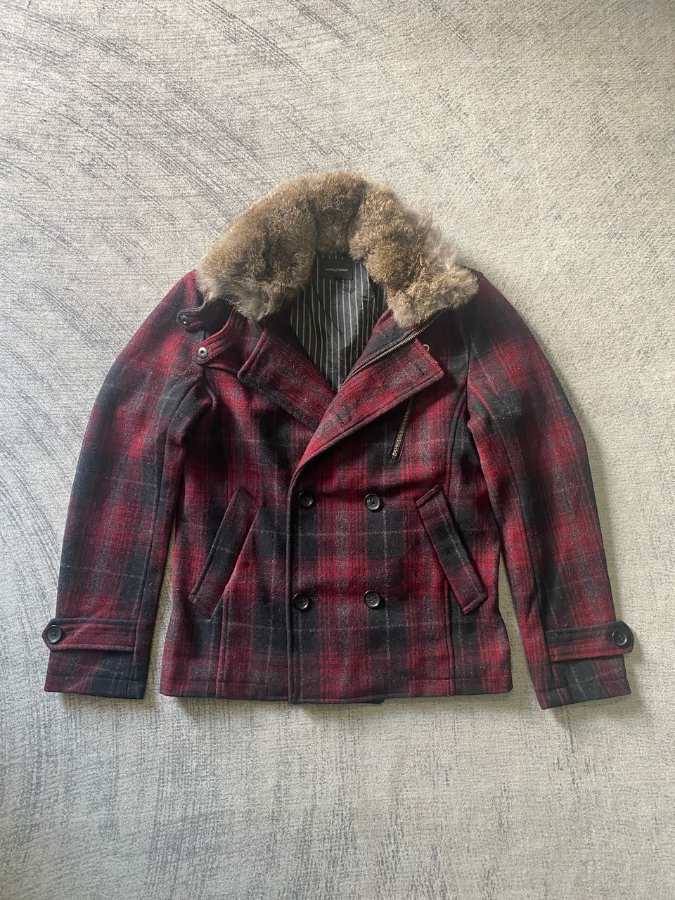 If Six Was Nine Rattle Trap Wool Plaid Rabbit Fur Collar Peacoat Jacket Size US M / EU 48-50 / 2 - 2 Thumbnail