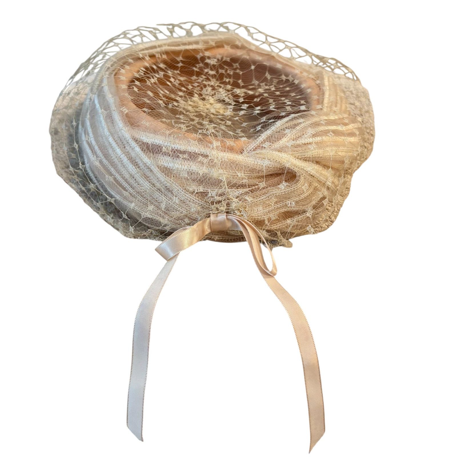 Vintage Vintage Beige Pillbox Fascinator Wedding Event Hat Lace Size ONE SIZE - 4 Thumbnail