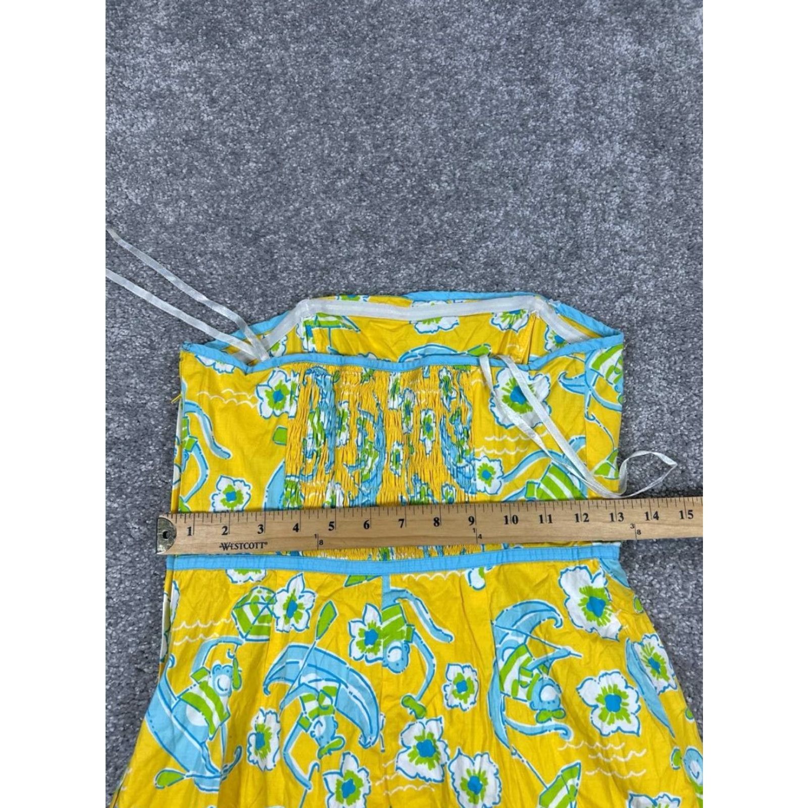 Lilly Pulitzer Lilly Pulitzer Dress Womens 4 Yellow Blue Cotton Floral Blouson Size S / US 4 / IT 40 - 6 Thumbnail
