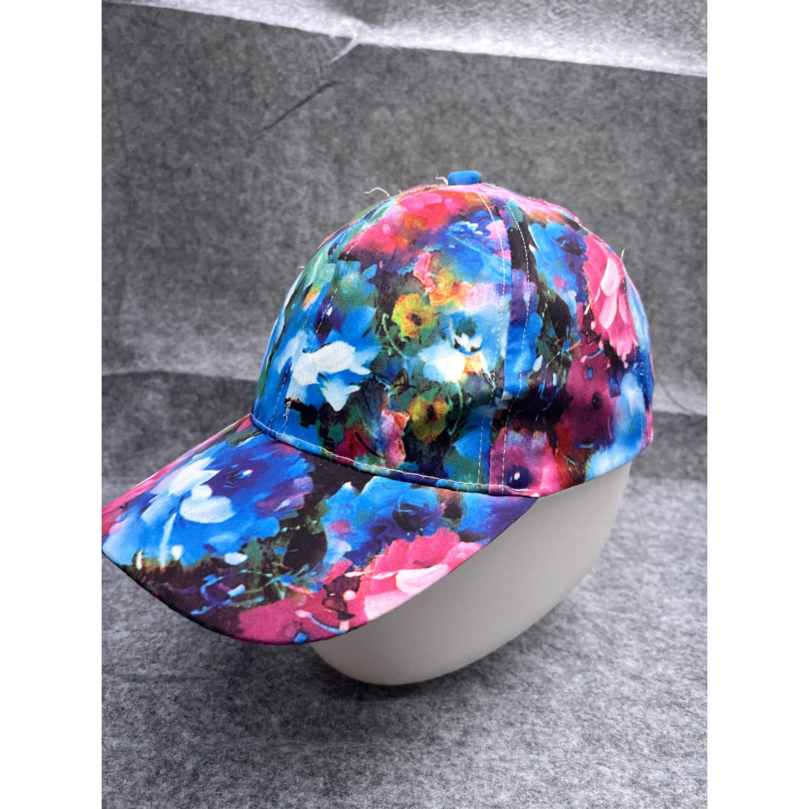 Vintage Hat Snap Back Womens One Size Blue Pink Floral 100% Polyester Outdoors Beach Cap Size ONE SIZE - 4 Thumbnail