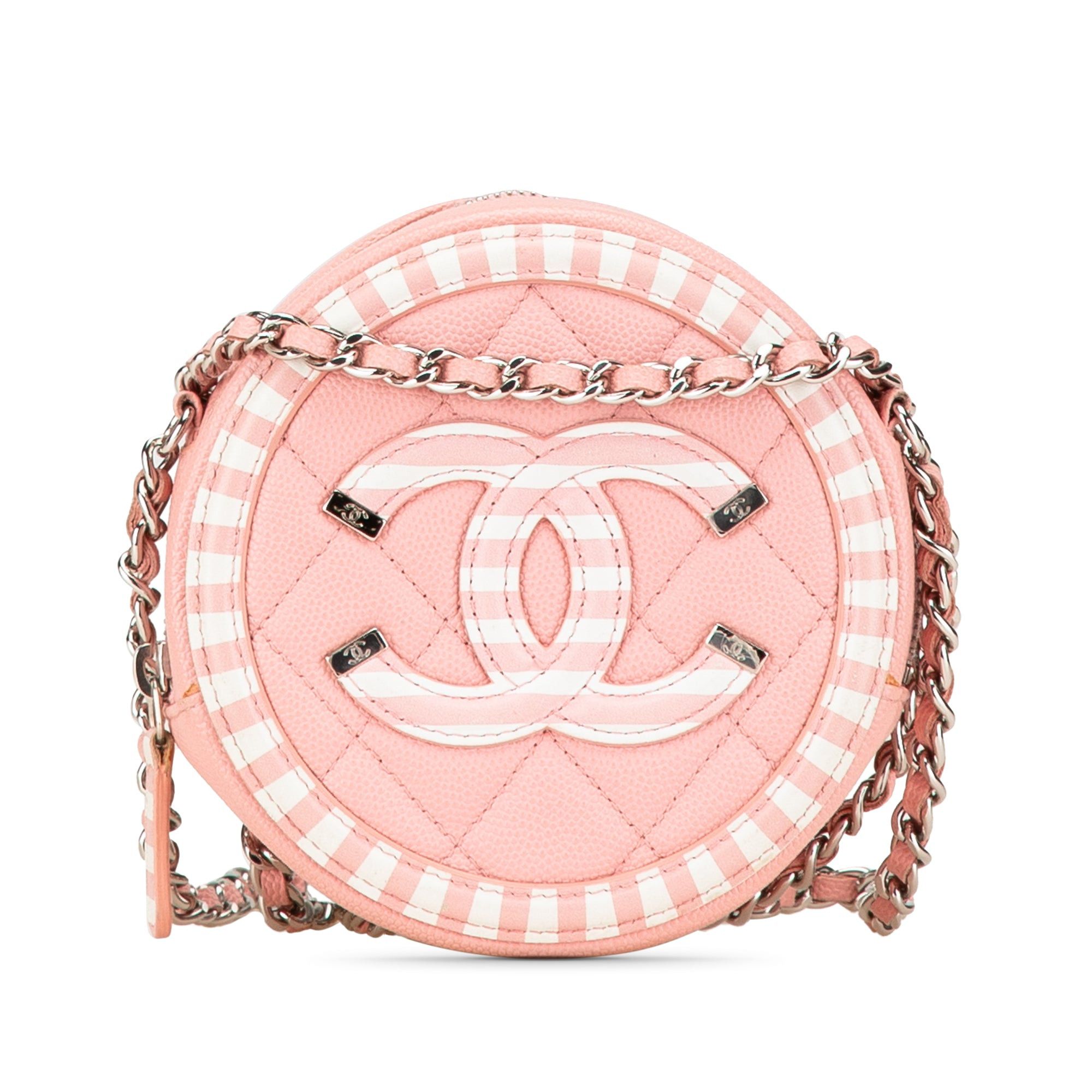 Chanel Chanel Caviar Striped CC Filigree Round Crossbody Pink Size ONE SIZE - 1 Thumbnail