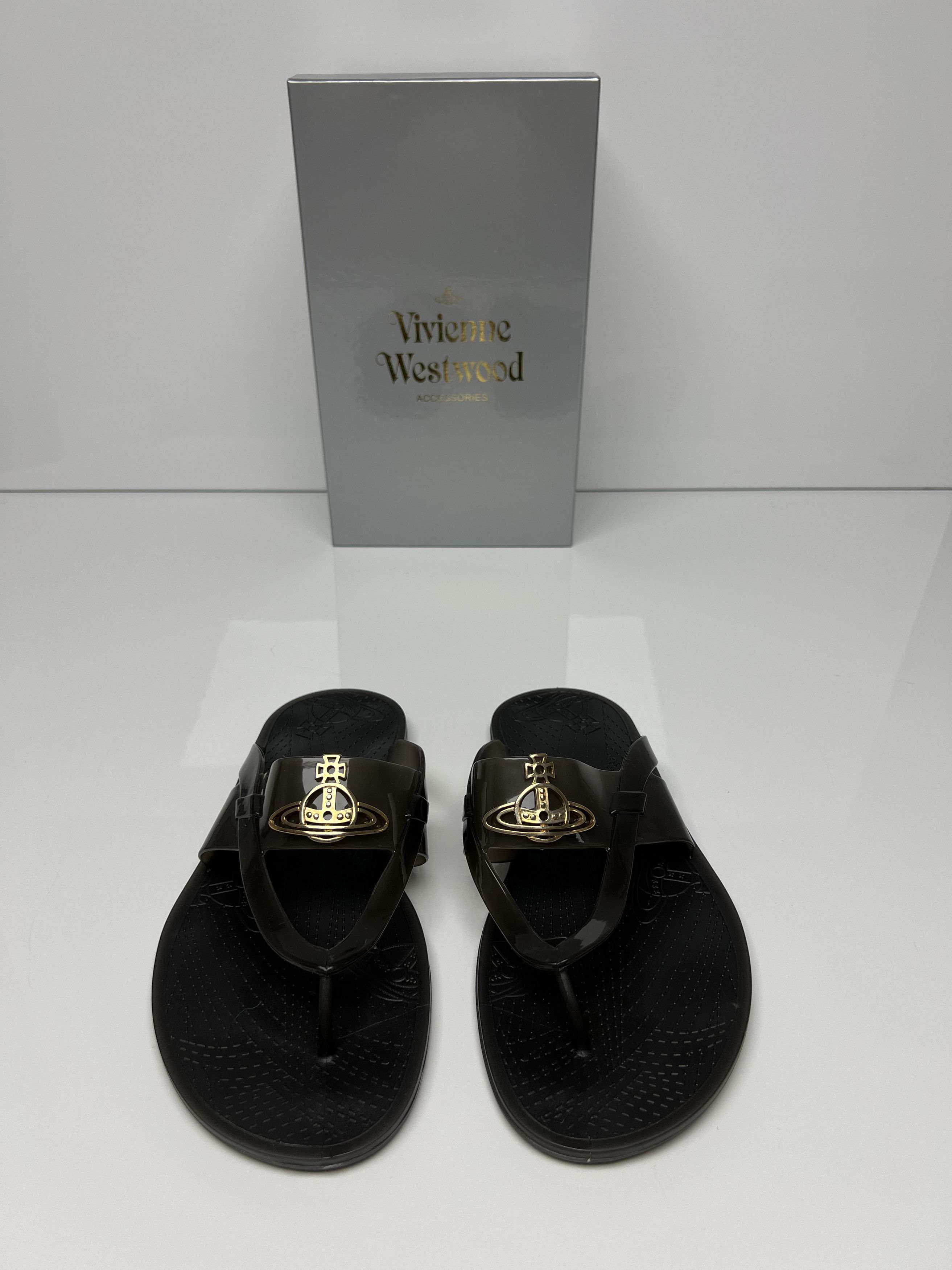 Vivienne Westwood NEW, VIVIEENE WESWOOD UNISEX BLACK FLIP FLOPS, SS13 Size US 11 / EU 44 - 14 Thumbnail