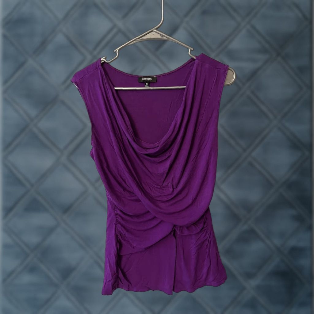 Express Express Womens Draped Twist Front Sleeveless Top M Purple Stretch Casual Nuetral Size M / US 6-8 / IT 42-44 - 1 Thumbnail
