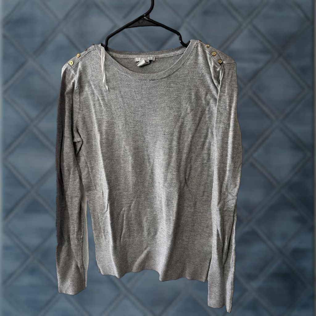 H&M H&M Cable-Knit Sweater Women's Size L Dark Gray Long Sleeve Round Neck with Buttons Size L / US 10 / IT 46 - 1 Thumbnail