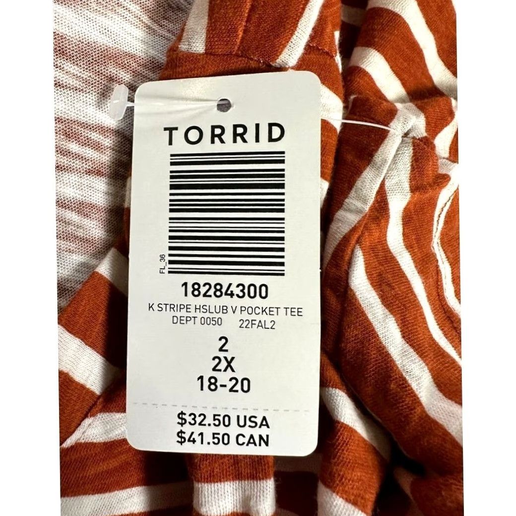 Torrid VINTAGE Torrid Shirt Women 2 Rust Brown Striped Classic Fit V-Neck Pocket Tee Ladies NEW Size XS / US 0-2 / IT 36-38 - 4 Thumbnail