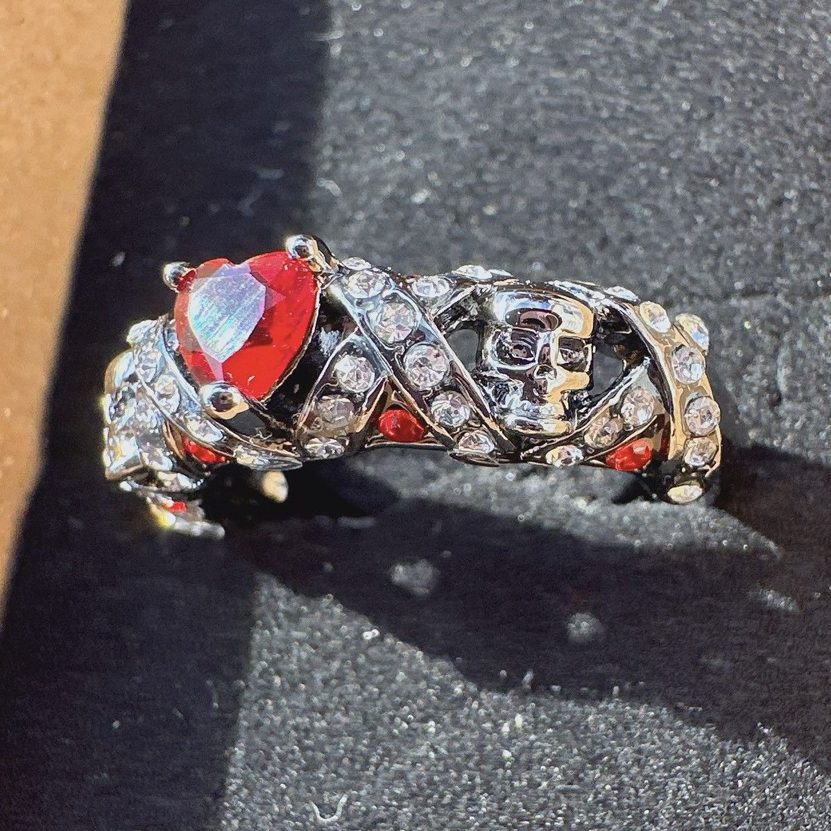 Designer Halloween red diamond heart crystal paved skeleton black Size ONE SIZE - 4 Thumbnail
