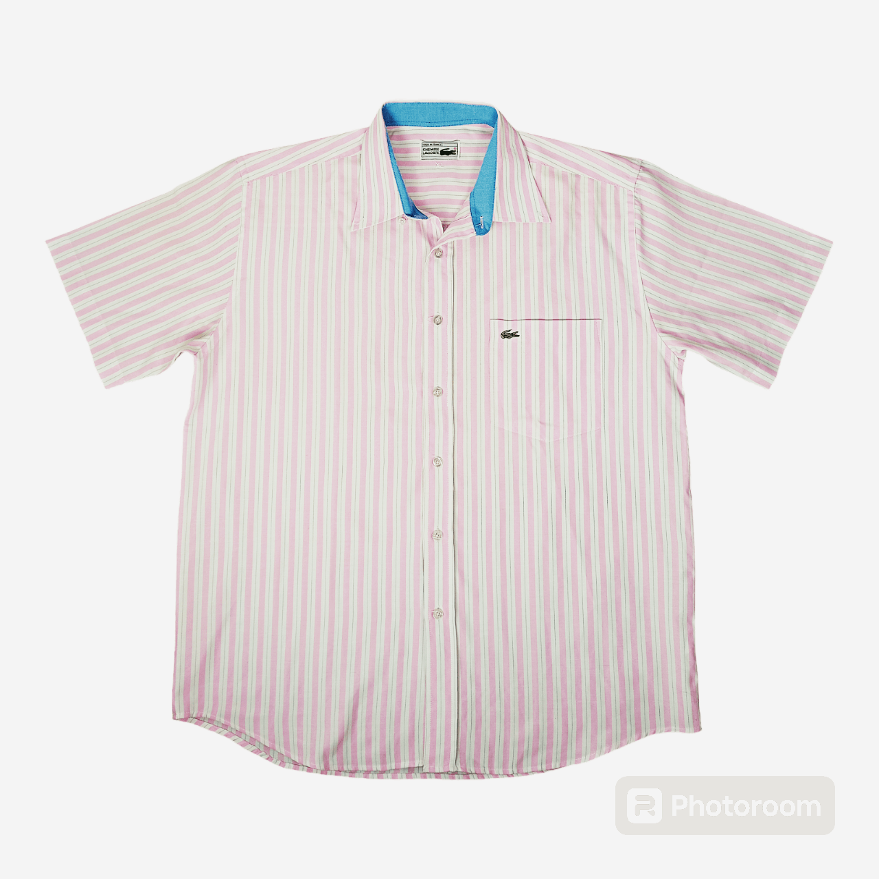 image of Glamour x Lacoste Shirt Chemise Lacoste Size XL Pink White France in White/Pink/Blue, Men's