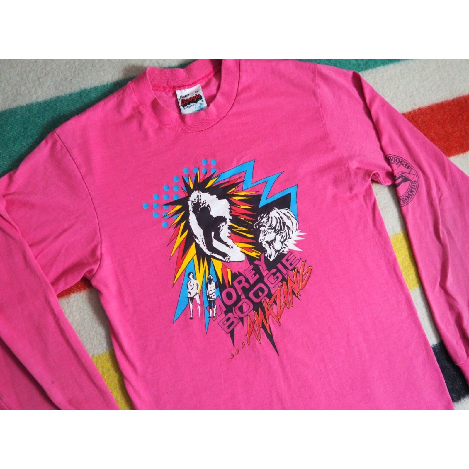 Pinko VINTAGE Morey Boogie T-Shirt Shirt Mens S Pink USA 80s VTG Graphic Print Long Sleeve Crew Neck Cotton Logo Size US S / EU 44-46 / 1 - 6 Thumbnail