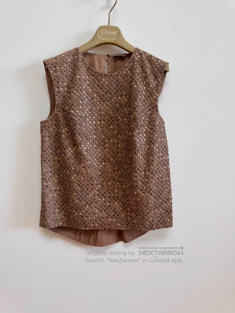Brunello Cucinelli Brunello Cucinelli Brown Sequined Sleeveless Top Size S / US 4 / IT 40 - 2 Thumbnail