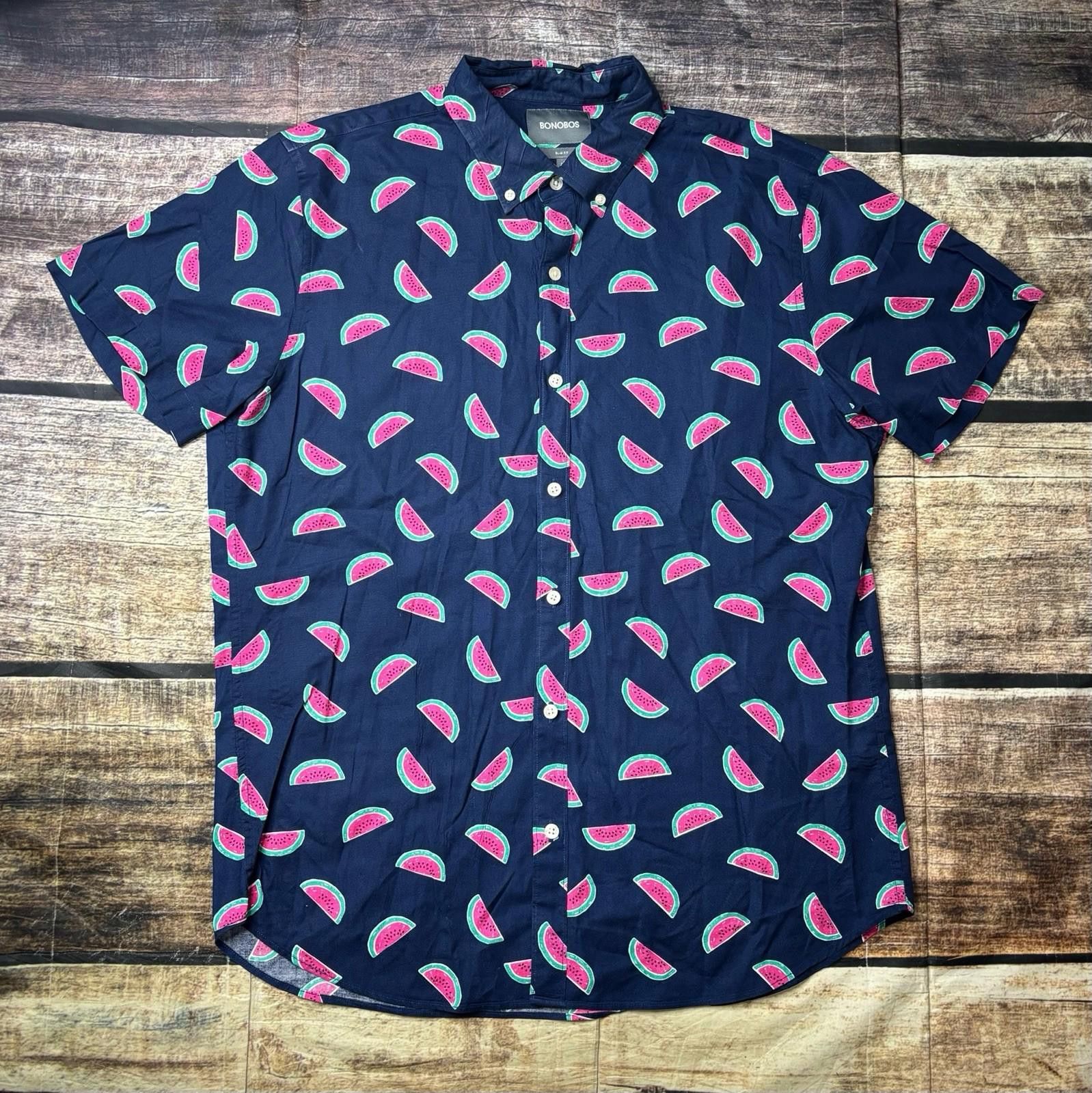 Bonobos Shirt Mens L Slim Fit Hawaiian Watermelon Button Up