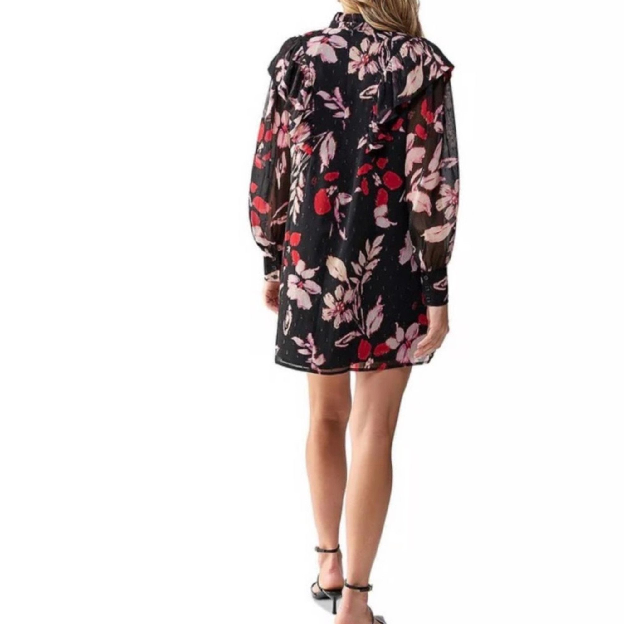 Sanctuary Sanctuary Women’s Black Floral Babydoll Mini Dress Mock Neck Size S / US 4 / IT 40 - 2 Thumbnail