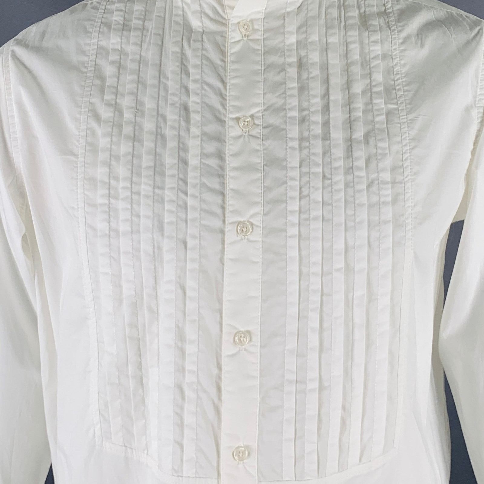 Other Size 48 White Pleated Cotton High Collar Long Sleeve Shirt Size US M / EU 48-50 / 2 - 2 Thumbnail