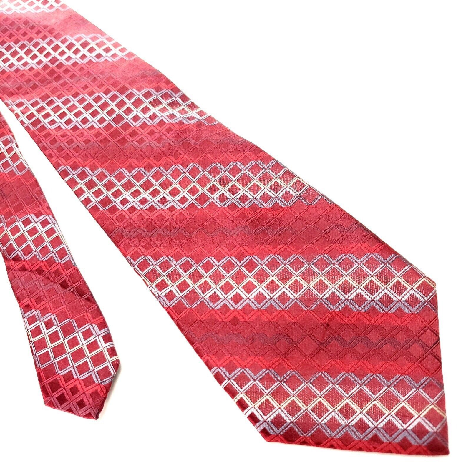 Perry Ellis Perry Ellis Portfolio Red Silk Tie Woven Check Regimental Size ONE SIZE - 1 Thumbnail