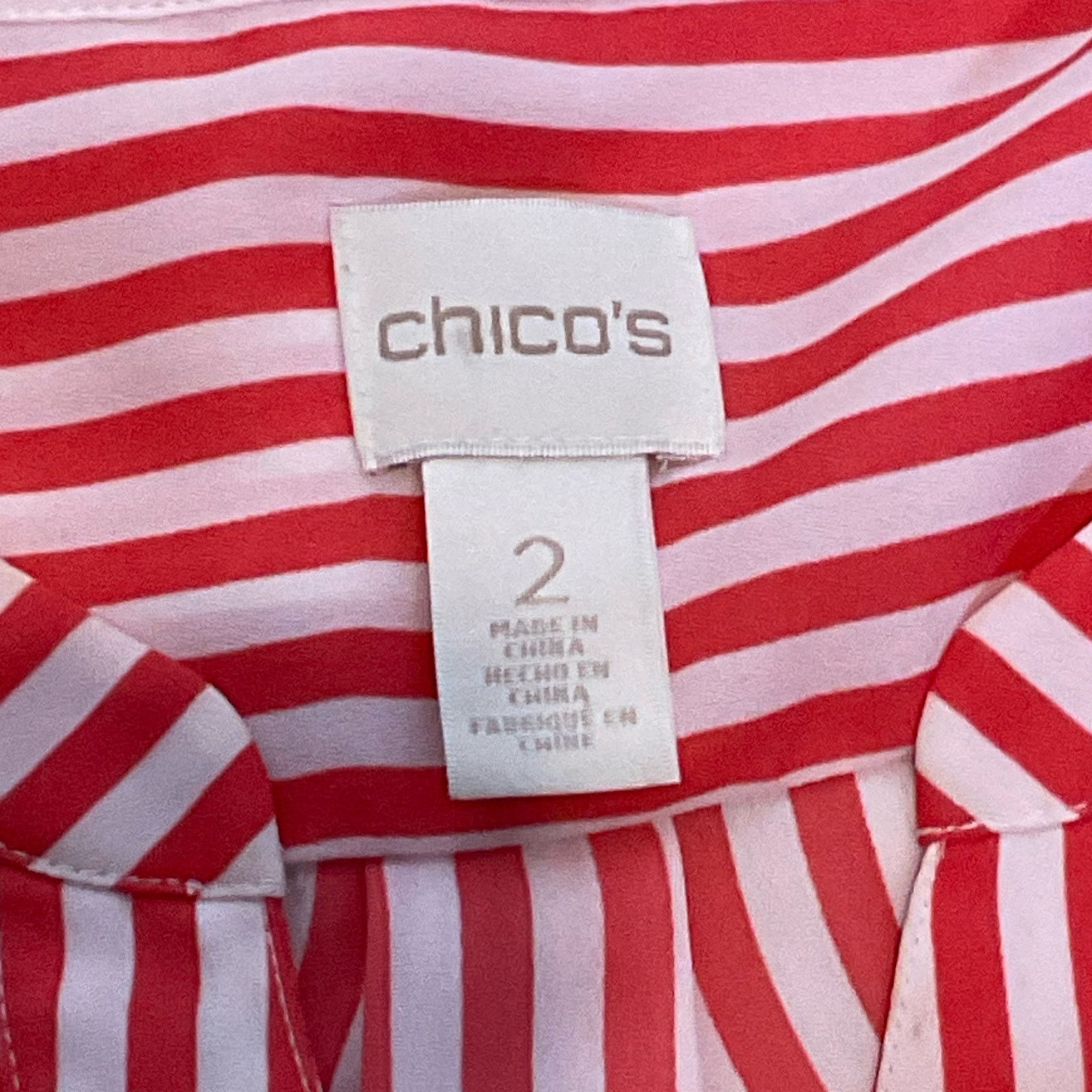 Chicos Chicos Blouse Womens Size 2 Large Coral White Stripe Size L / US 10 / IT 46 - 3 Thumbnail