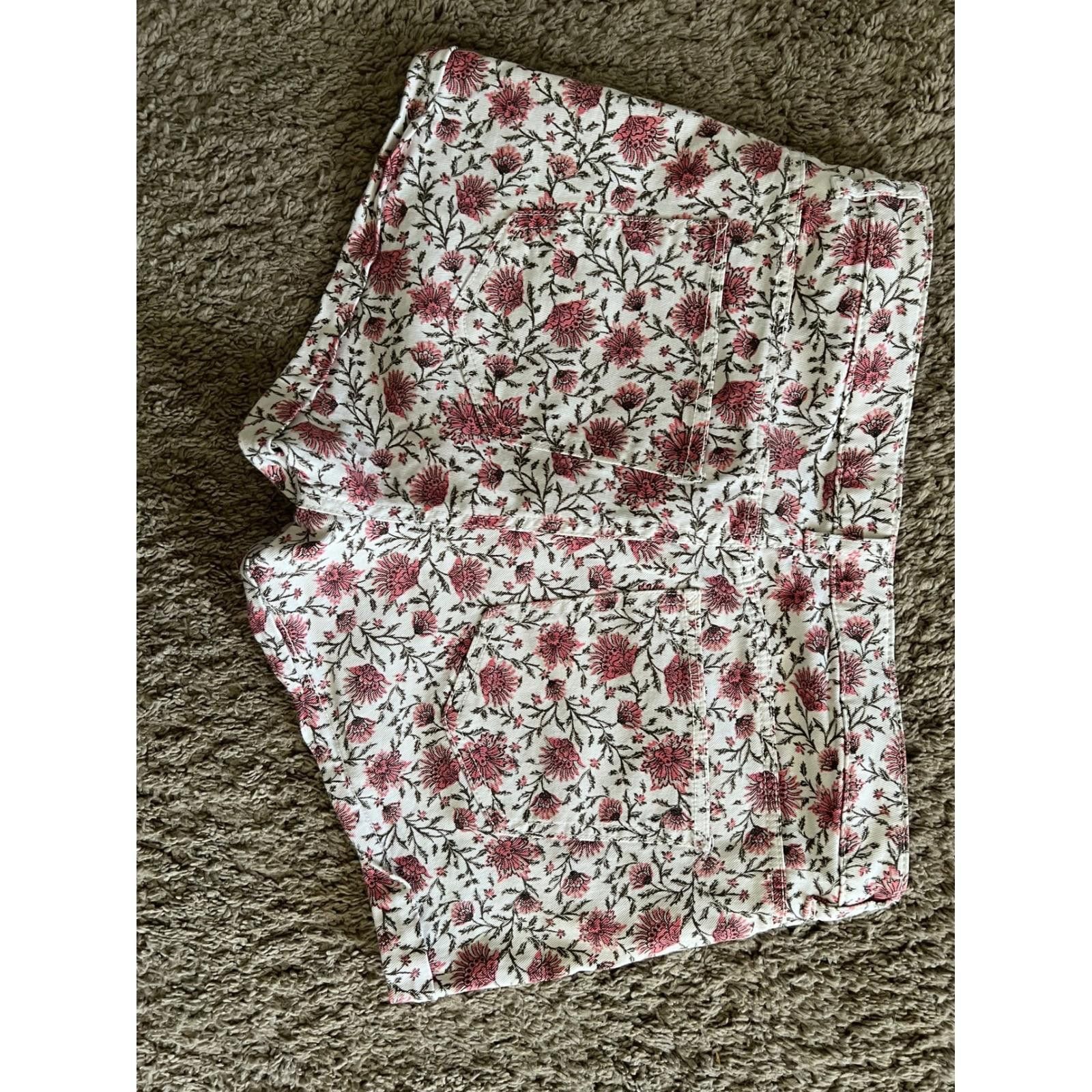 H&M HM Womens Floral Denim Shorts Pink White High Waisted Size 6 Size 28" / US 6 / IT 42 - 8 Thumbnail