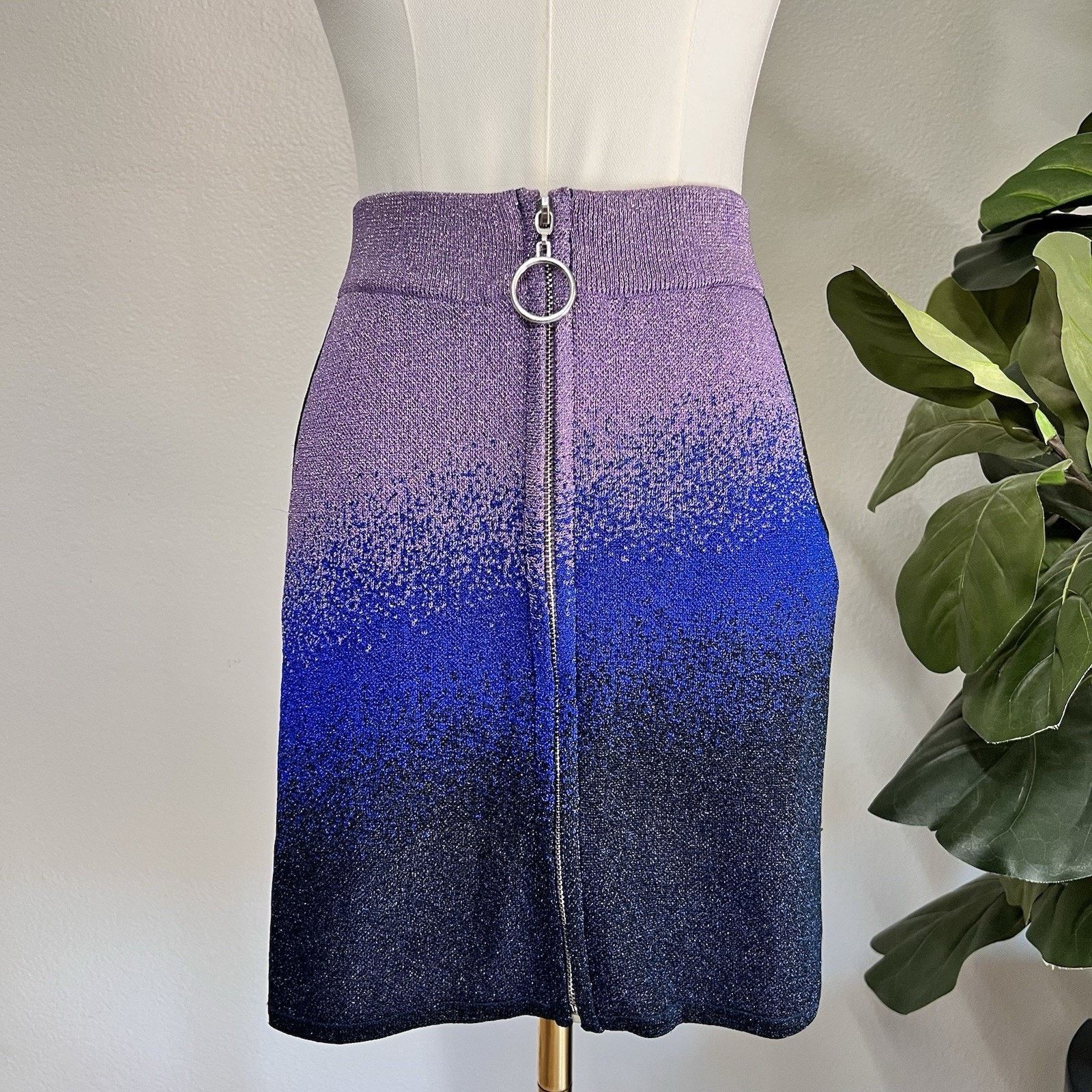 Maje maje Miniskirt Purple Blue Ombré Going Out Metallic Zip Up Size 34" / US 12 / IT 48 - 1 Thumbnail