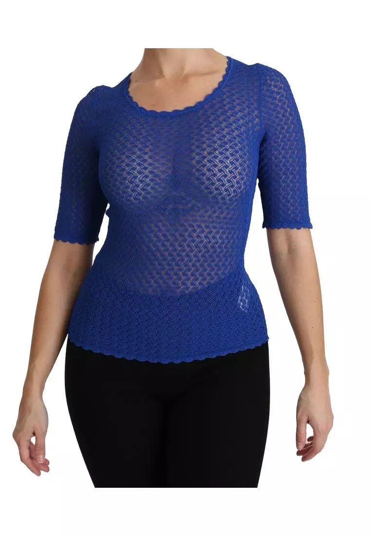 Dolce & Gabbana o1y0925 Short Sleeves Sweater in Blue Size XS / US 0-2 / IT 36-38 - 6 Thumbnail