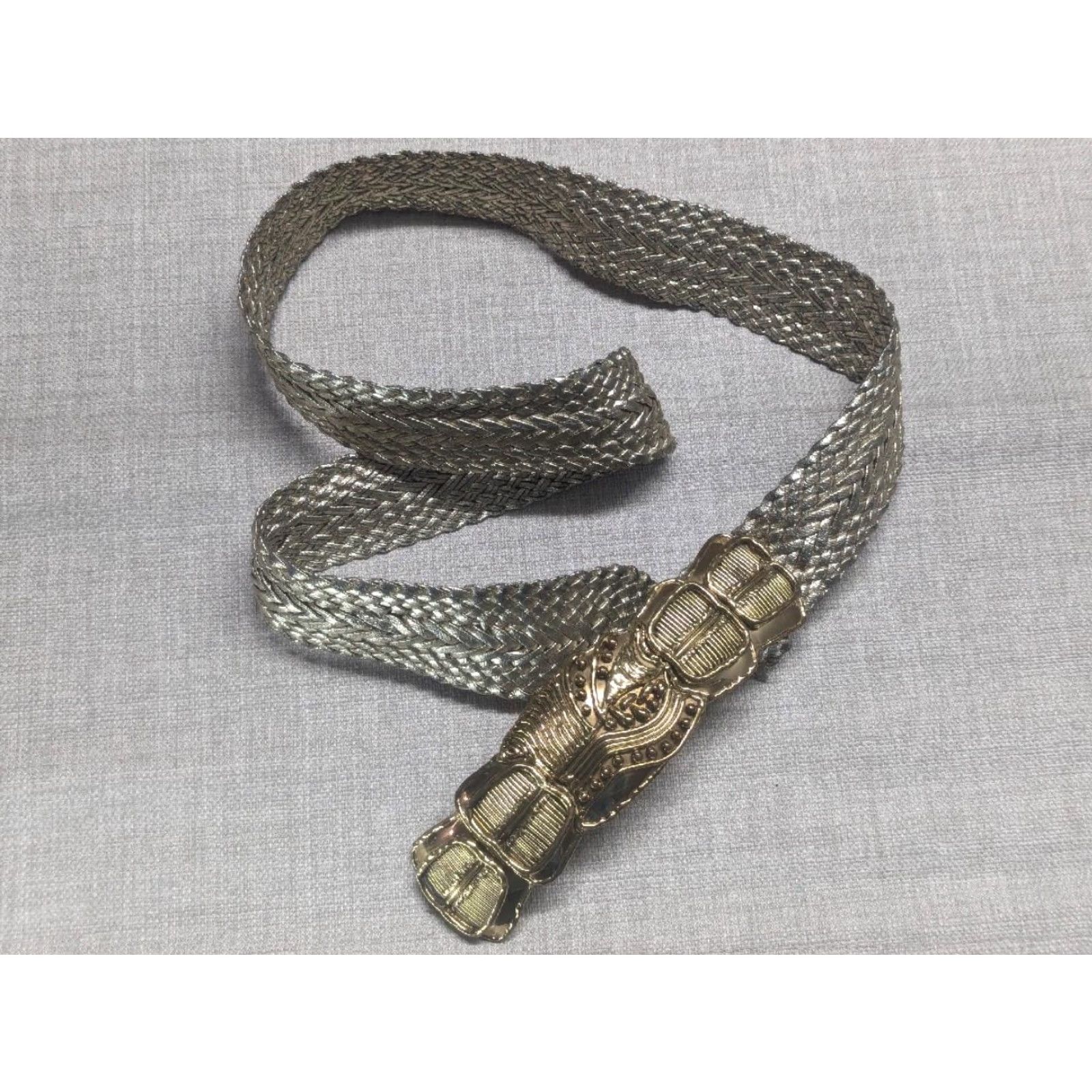 Vintage VINTAGE BUCKLE brutalist GLAM BELT XL adjustable GOLDEN STATEMENT glitz 1980s Size ONE SIZE - 2 Thumbnail