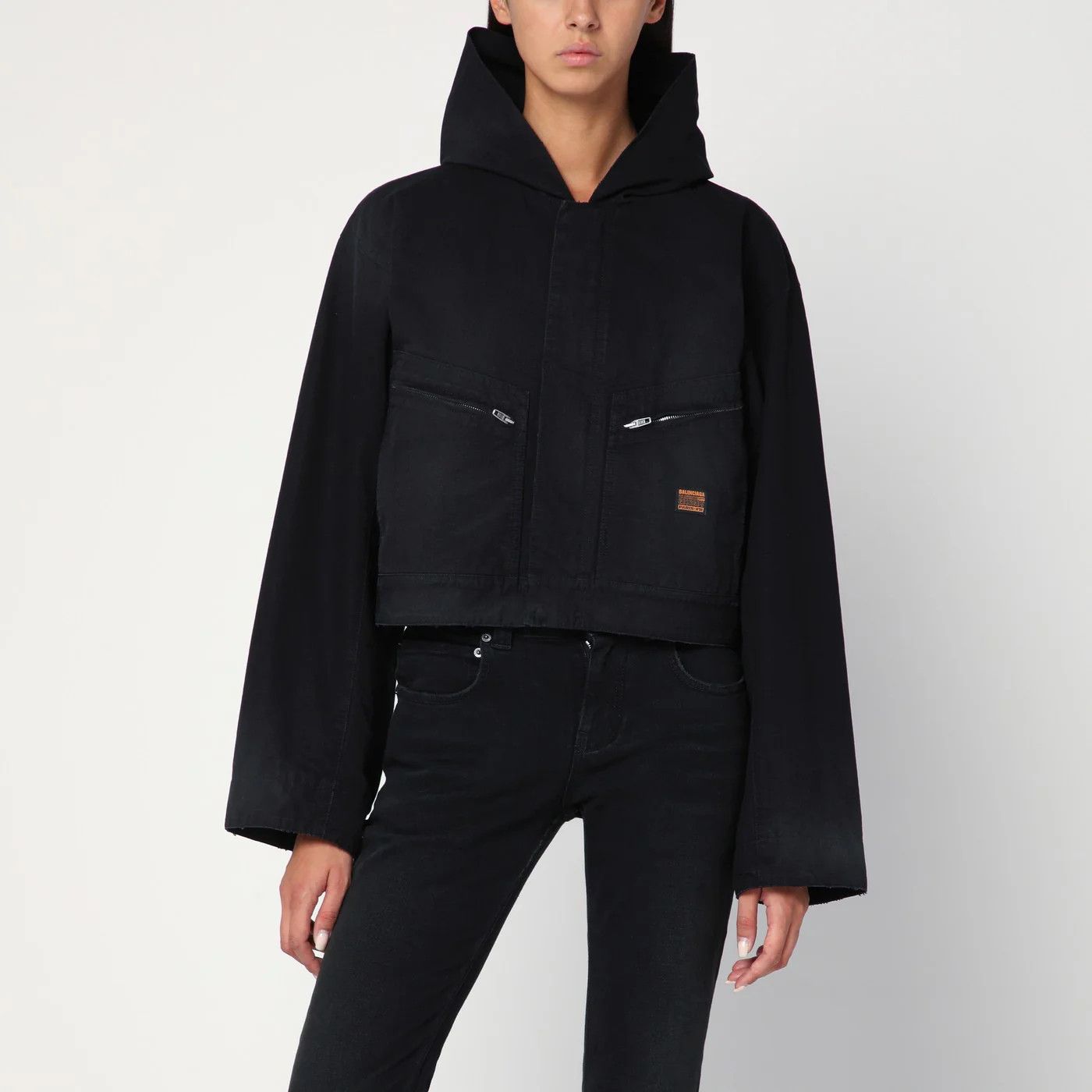 Balenciaga o1d2blof0426 Cropped Jacket With Hood In Black Size S / US 4 / IT 40 - 4 Thumbnail