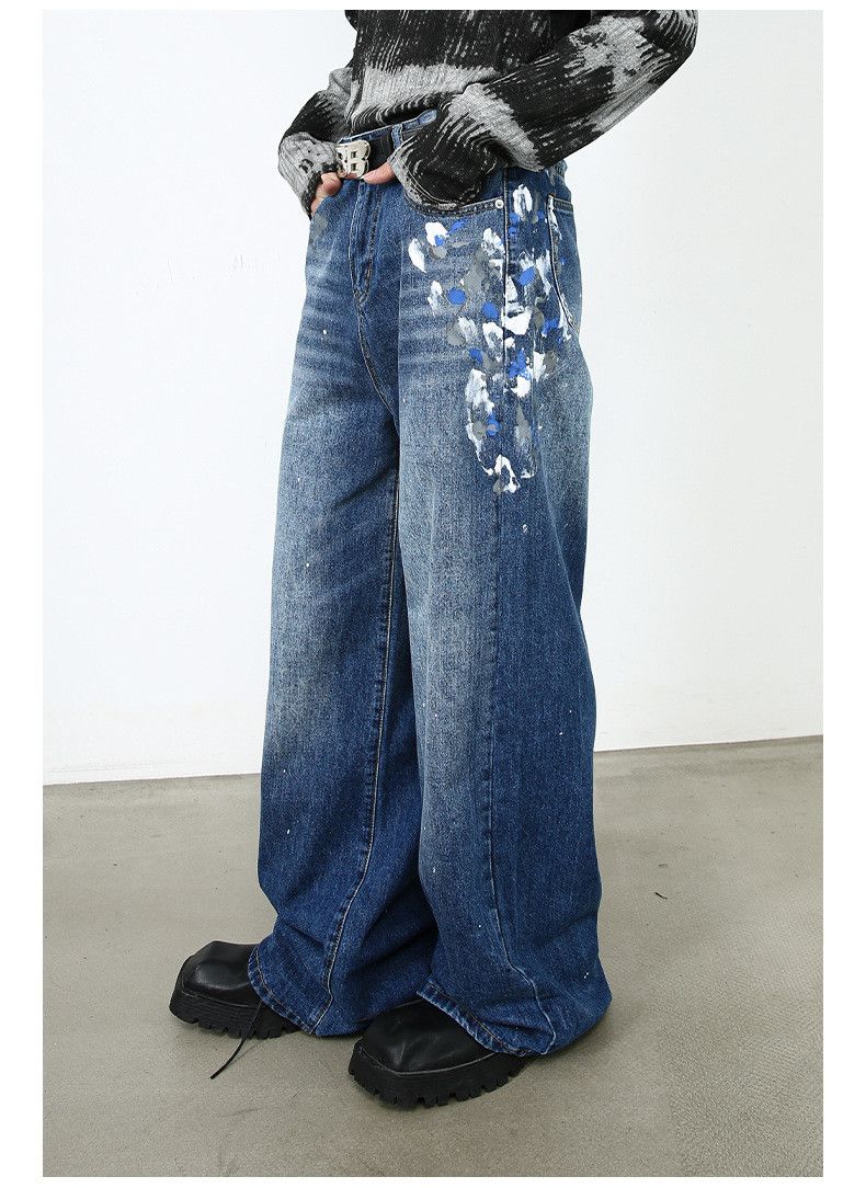 Japanese Brand Fashionable ink-splashed men's American high street jeans Size US 32 / EU 48 - 5 Thumbnail