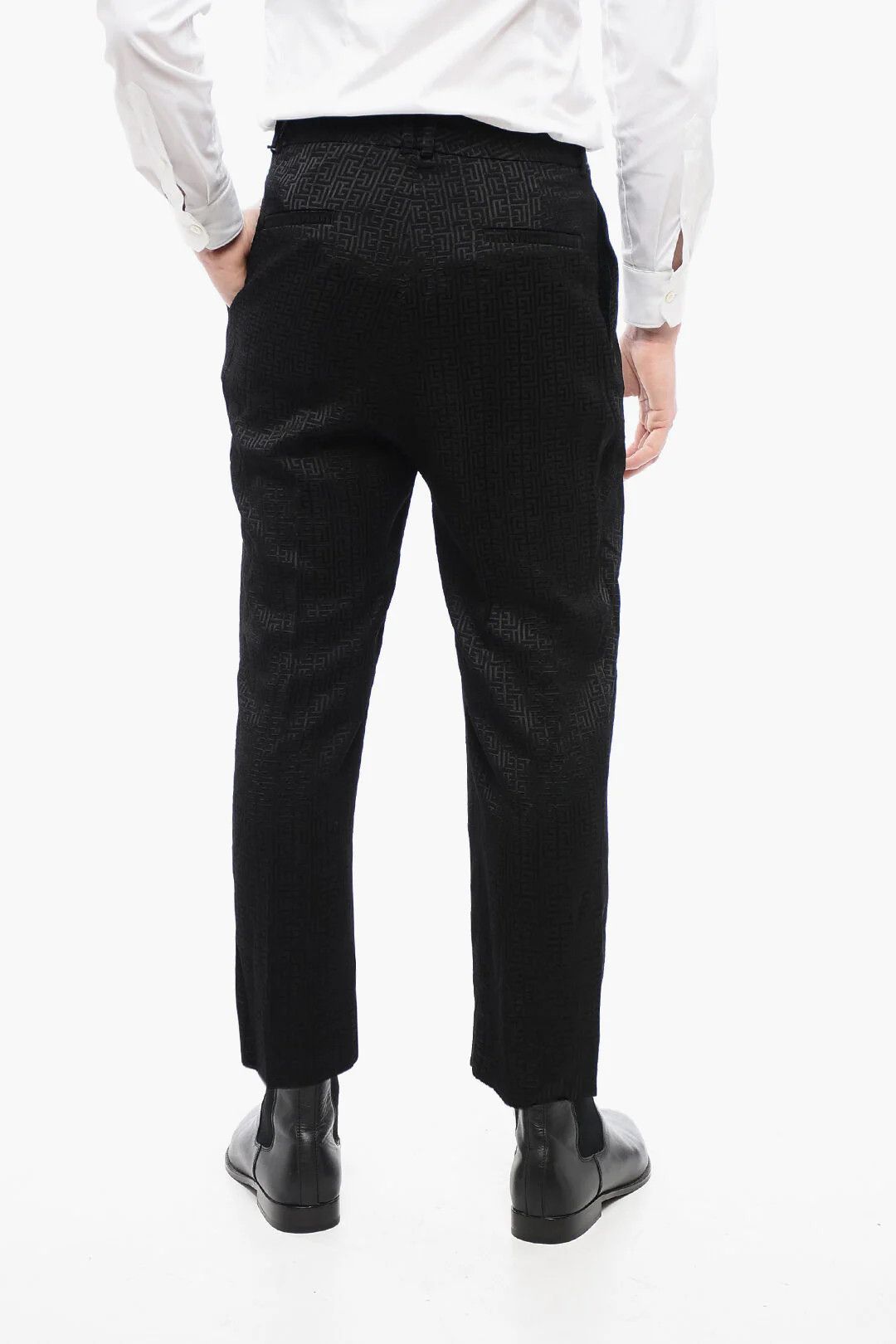 Balmain og1mm0326 Single-Pleat Jacquard Viscose Pant in Black Size US 30 / EU 46 - 2 Thumbnail