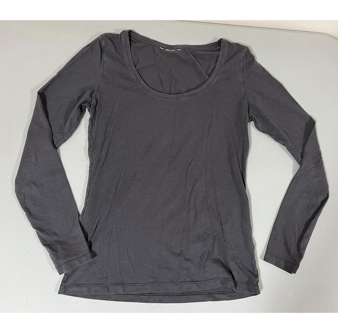 Vintage Gray Grey Scoop-Neck Long Sleeve Tee T-Shirt Top Size M ⛓️ Size M / US 6-8 / IT 42-44 - 1 Thumbnail