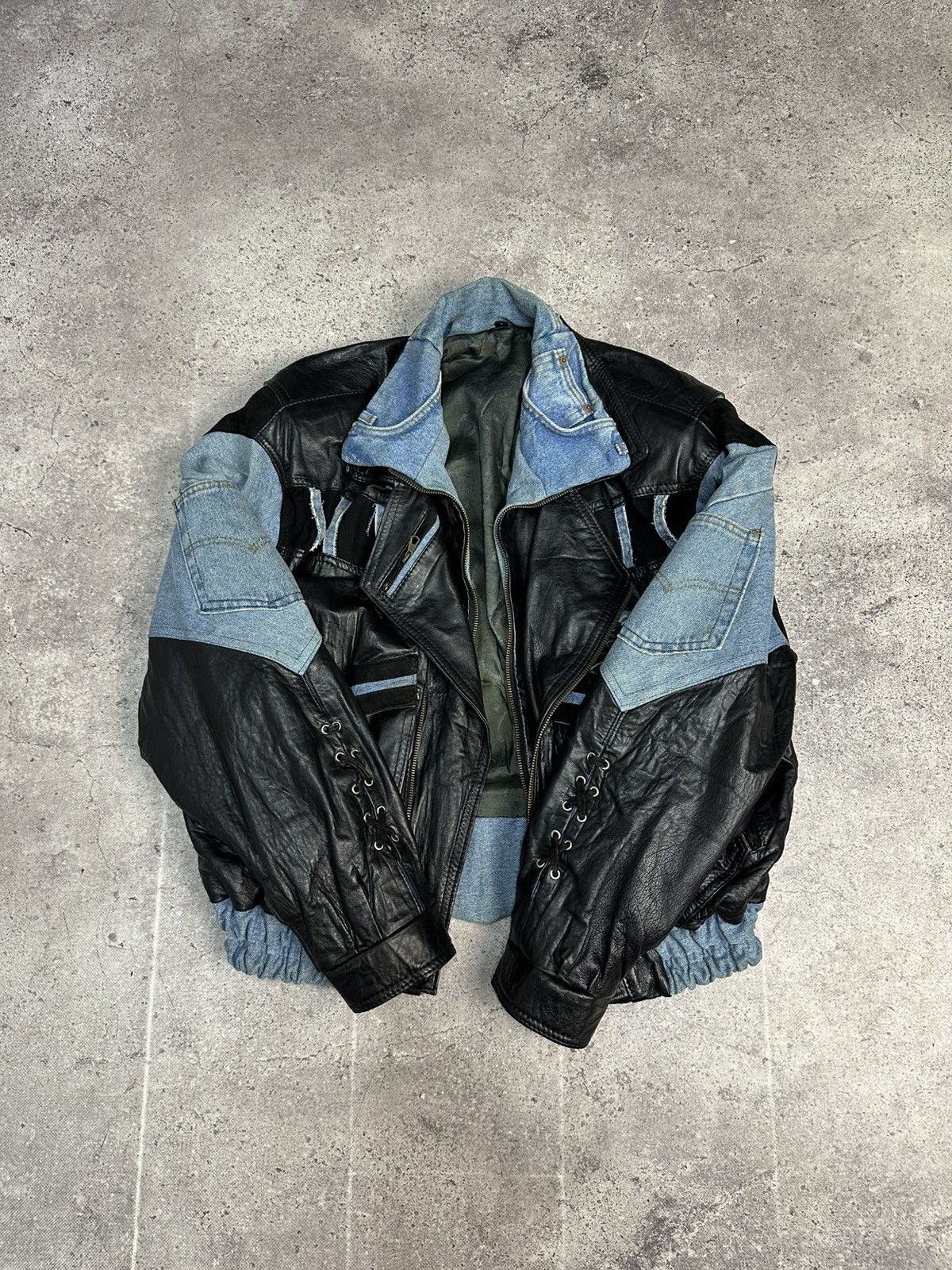 Vintage Vintage Junya Watanabe Style Leather Denim Jacket Rick Owens Size US L / EU 52-54 / 3 - 11 Thumbnail