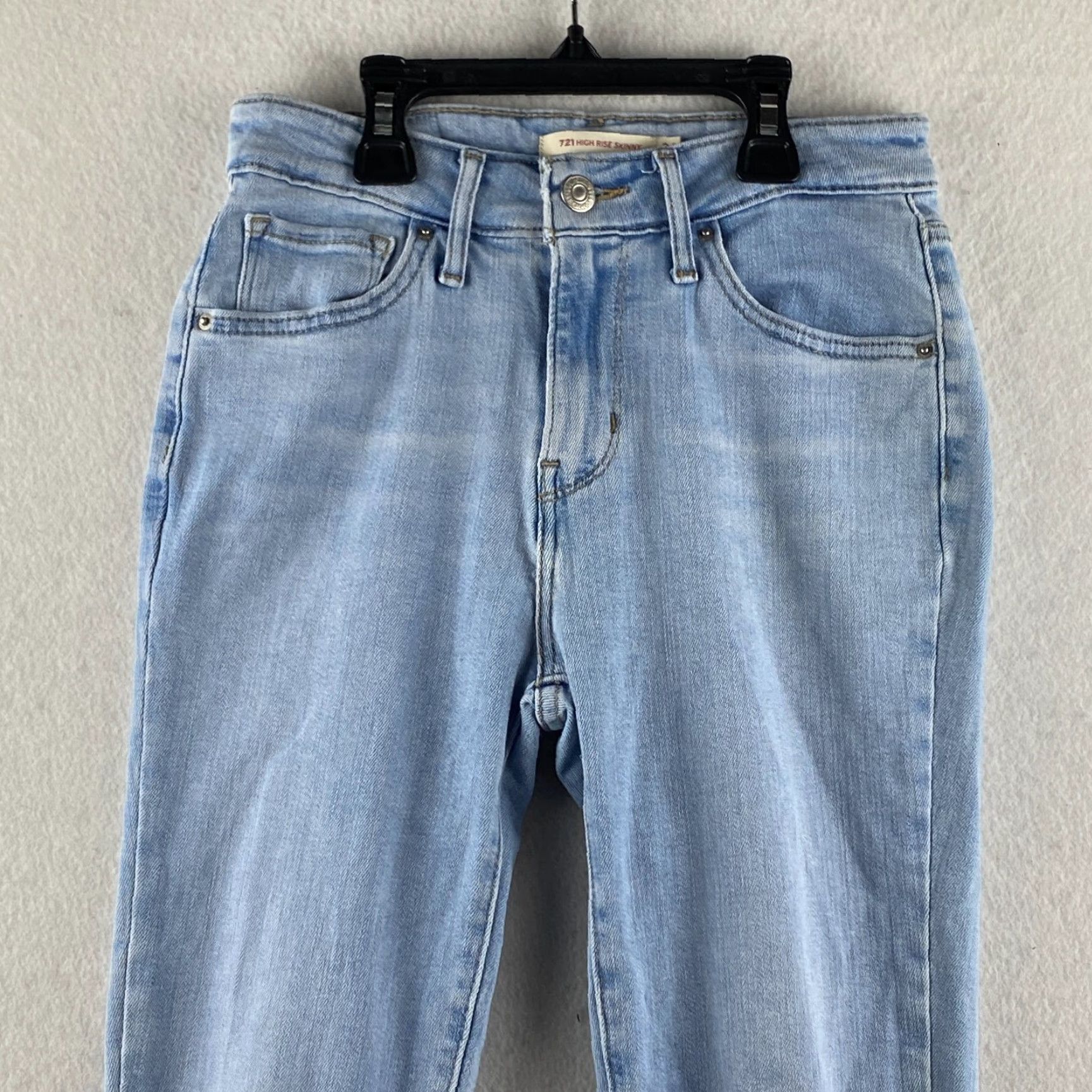 Levi's Levi's 721 High Rise Skinny Jeans Womens 24 Blue Denim 5-Pocket Distressed Slimming Stretch Leather Logo (Regular) Pants Size 42" / US 20 - 2 Thumbnail