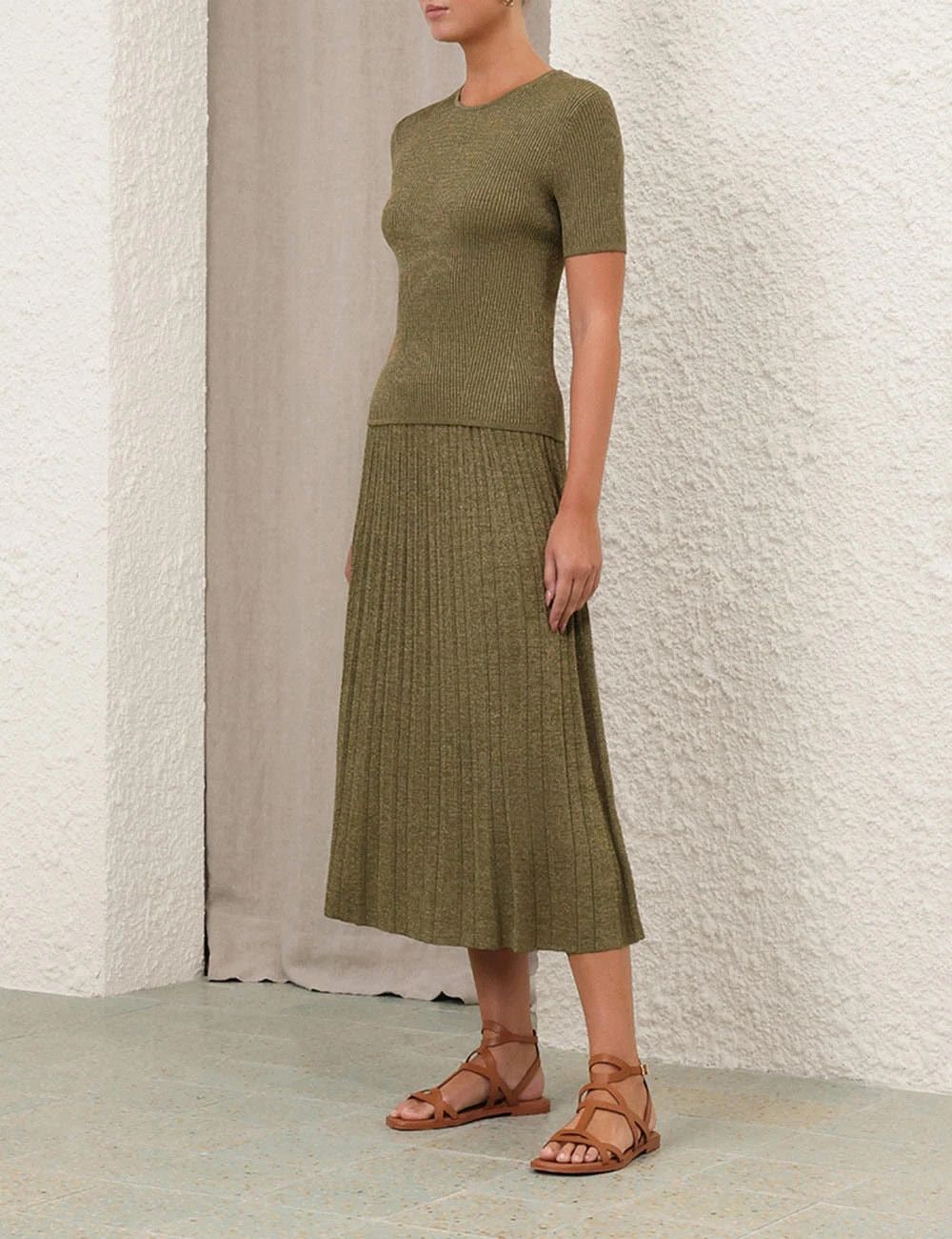 Zimmermann oc11z0226 Wylie Rib T-Shirt In Green Size L / US 10 / IT 46 - 3 Thumbnail