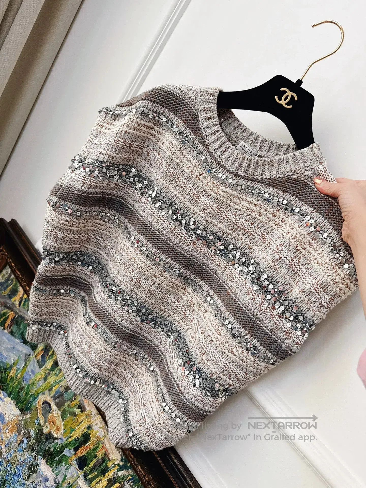 Brunello Cucinelli Brunello Cucinelli Sequin Striped Sleeveless Sweater. Size US XS / EU 42 / 0 - 5 Thumbnail