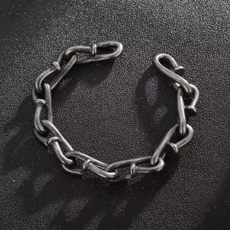 Vintage Oxidized Black Nail Link Chain Bracelet Size ONE SIZE - 4 Thumbnail