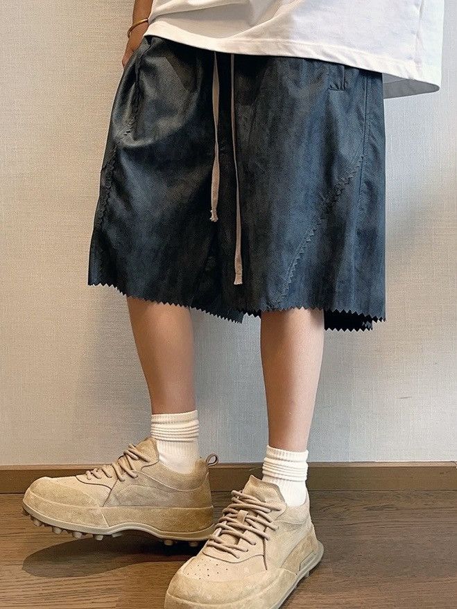 Japanese Brand × Vintage Outdoor retro washed pu leather zig-zag hem baggy shorts Size US 32 / EU 48 - 1 Thumbnail