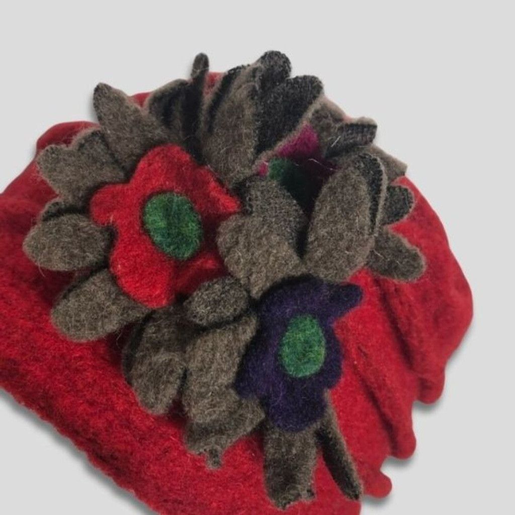 Vintage Vintage Florence Felt Wool Hat Floral Appliqué Deep Red OS Size ONE SIZE - 2 Thumbnail